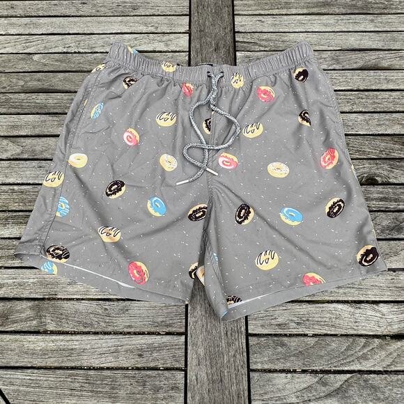 Donuts Mens Swim Trunks Rainforest Print Mesh Lined Gray Shorts Size Medium - Picture 1 of 10